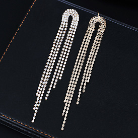 Fashionable Water Diamond Long Tassel Earrings with Simple Atmosphere and Elegant Charm
