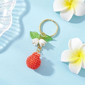 3брелки из стеклянных бусин ручной работы в виде граната, с железными брелоками и акриловыми и стеклянными жемчужными бусинами