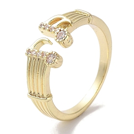 Brass Micro Pave Cubic Zirconia Cuff Rings, Long-Lasting Plated, Musical Note