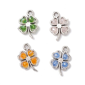 Стеклянные подвески, клевер, с платиновой и сплавочной фурнитурой, граненые