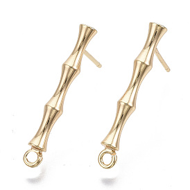316 Surgical Stainless Steel Stud Earring Findings, with Loop, Bamboo