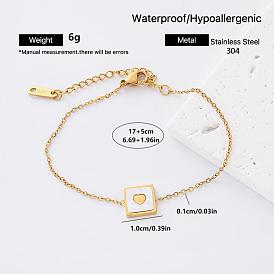 304 Stainless Steel Link Bracelets for Women, Golden