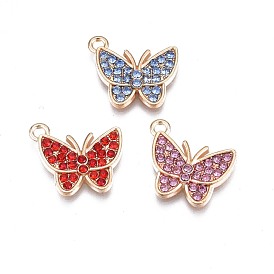 Alloy Pendants, with Rhinestone, Cadmium Free & Nickel Free & Lead Free, Light Gold, Butterfly