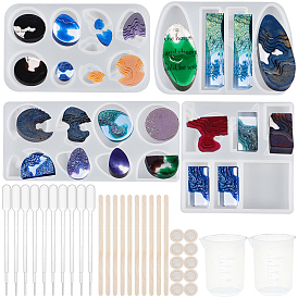 Olycraft Ocean Theme DIY Silicone Molds Kits, Include Birch Wooden Craft Ice Cream Sticks and Plastic Transfer Pipettes, Latex Finger Cots, Plastic Measuring Cup