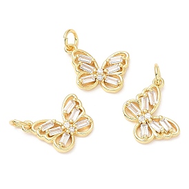 Rack Plating Brass Micro Pave Cubic Zirconia Pendants, with  Jump Ring, Long-Lasting Plated, Lead Free & Cadmium Free, Butterfly