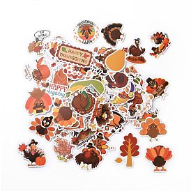 Thanksgiving Theme Cartoon Paper Stickers Set, Adhesive Label Stickers, for Water Bottles, Laptop, Luggage, Cup, Computer, Mobile Phone, Skateboard, Guitar Stickers, Turkey & Pear & Bread