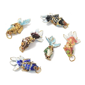 Латунные перегородчатые подвески, рыбы прелести, золотые