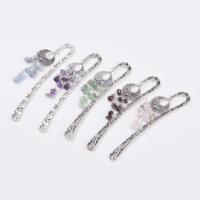 Signets en alliage, avec des composants de lustre en alliage, pierres gemmes naturelles, argent antique