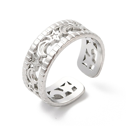 304 Stainless Steel Moon & Star Open Cuff Ring for Women