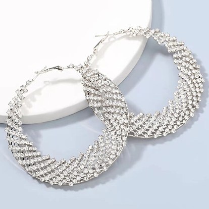 Pendientes huecos de malla circular brillante con diamantes de imitación para joyería de fiesta nocturna para mujer