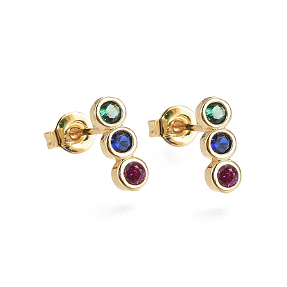 Brass Micro Pave Cubic Zirconia Stud Crawler Earrings, Climber Earrings, Golden