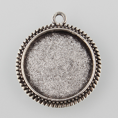 Тибетский стиль старинное серебро литые плоские круглые настройки подвеска кабошон, без кадмия и без свинца, лоток : 16 мм, 23x20x2 мм, Отверстие : 1 мм , около 555 шт / 1000 г