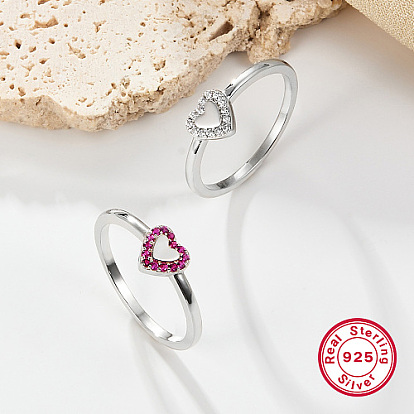 Rhodium Plated Platinum 925 Sterling Silver Finger Rings, Heart