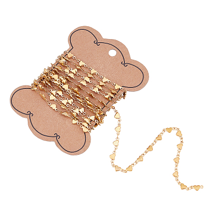 Soldered 304 Stainless Steel Heart Link Chains, with Cardboard Display Cards