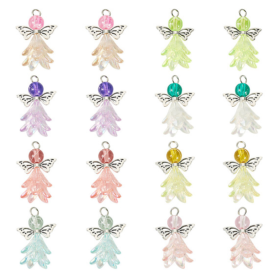 32шт 8цвета акриловые и стеклянные подвески, ангел, С результатами сплава и железа