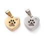 Ion Plating(IP) 304 Stainless Steel Charms, with Rhinestone, Manual Polishing, Heart with Hollow Dog Footprint