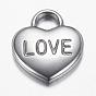 304 Stainless Steel Pendants, Heart, with Word Love, Valentine's Day