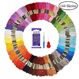 144 Skeins 48 Colors 6-Ply Polycotton Embroidery Floss, Cross-Stitch Thread Set, with Needle, Threader, Seam Ripper