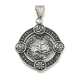 316 хирургические подвески из нержавеющей стали, плоский круглый с подвеской в виде руны и дерева