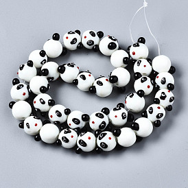 Handmade Bumpy Lampwork Beads Strands, Panda