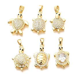 Brass Micro Pave Cubic Zirconia Pendants, Real 18K Gold Plated, Tortoise Charms