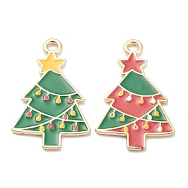 Alloy Enamel Pendants, for Christmas, Golden, Christmas Tree