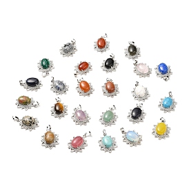 Gemstone Pendants, Flower Charms, with Platinum Tone Brass Findings, Cadmium Free & Lead Free