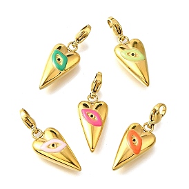 304 подвесные украшения из эмали из нержавеющей стали, с застежкой омар коготь, ионное покрытие (ip), реальный 14 k позолоченный, сердце с очарованием глаз