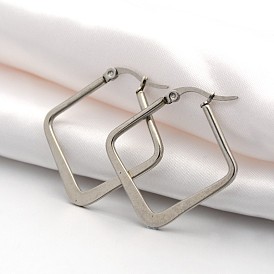 304 Stainless Steel Angular Hoop Earrings, Hypoallergenic Earrings, Rhombus