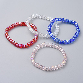 Faceted Electroplate Glass Stretch Bracelets, Cube