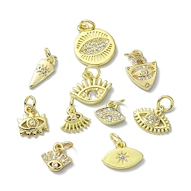 Eye Theme Brass Micro Pave Cubic Zirconia Pendants, with Jump Ring, Real 18K Gold Plated