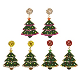 Boucles d'oreilles à tige en alliage de perles en plastique de Noël pour femmes, avec l'émail, arbre de Noël