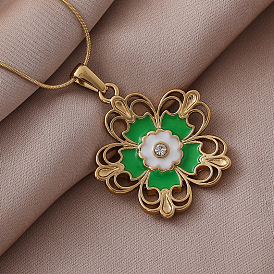 316 Женские подвески-цветы из хирургической нержавеющей стали с зеленой эмалью