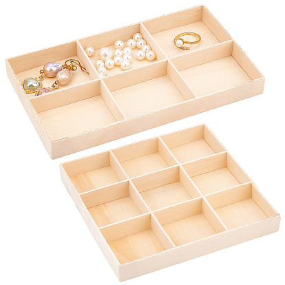 2Pcs 2 Style Wooden Storage Box, Display Box,  6 & 9 Compartments