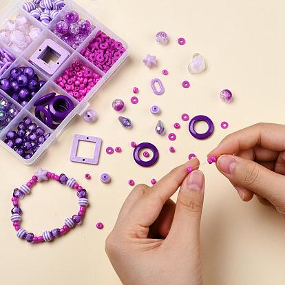 Fábrica de China Kits de pulsera de bricolaje para niños, incluyendo de acrílico, Abalorios de resina, eslabones de madera de álamo, Abalorios de semilla de cristal, cuentas arcilla polimérica
