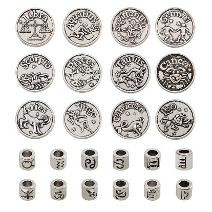 Twelve Constellations Alloy Beads, European Beads & Slide Charms, Column & Flat Round