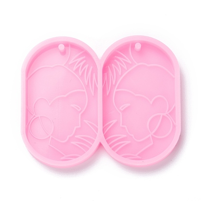 Moules en silicone de qualité alimentaire pendant, pour confection de boucles d'oreilles, outils de cuisson, pour la décoration de gâteau de bricolage, chocolat, moule à bonbons, ovale avec motif femme