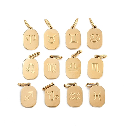 12 шт. 304 подвески из нержавеющей стали, прямоугольник с рисунком двенадцати созвездий, с целью перехода в кольце