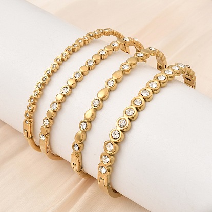 304 Шарнирные браслеты из нержавеющей стали со стразами для женщин, реальный 18 k позолоченный, ионное покрытие (ip), долговечный