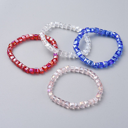 Faceted Electroplate Glass Stretch Bracelets, Cube