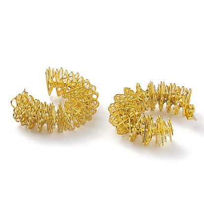 304 Stainless Steel Wire Wrap Half Round Stud Earrings for Women, Ion Plating(IP)