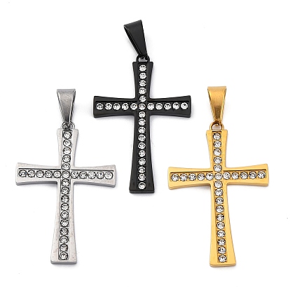 304 подвески из нержавеющей стали, крест очарование, со стразами, вакуумное покрытие pvd