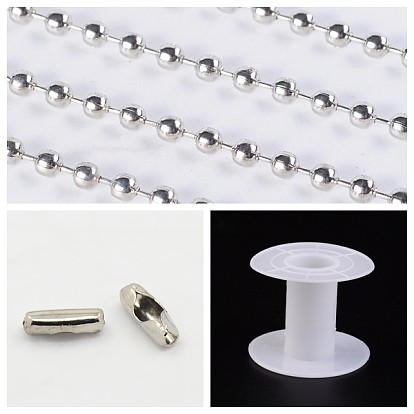 DIY Tag Chains Making Kit, Including Iron Ball Bead Chains, Soldered, with Plastic Spool and Iron Ball Chain Connectors