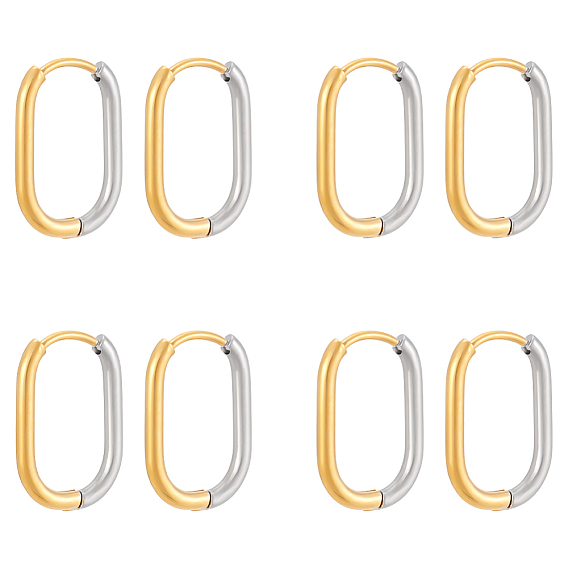 4пары 304 двухцветные серьги-кольца из нержавеющей стали, ионное покрытие (ip), реальный 18 k позолоченный и цвет нержавеющей стали