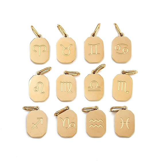 12 шт. 304 подвески из нержавеющей стали, прямоугольник с рисунком двенадцати созвездий, с целью перехода в кольце