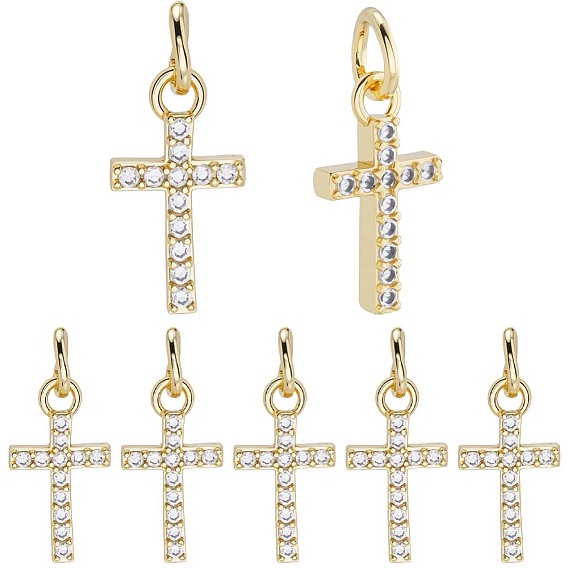 10 шт. Латунные брелоки из прозрачного кубического циркония с микропаве, крестик, с целью перехода в кольце