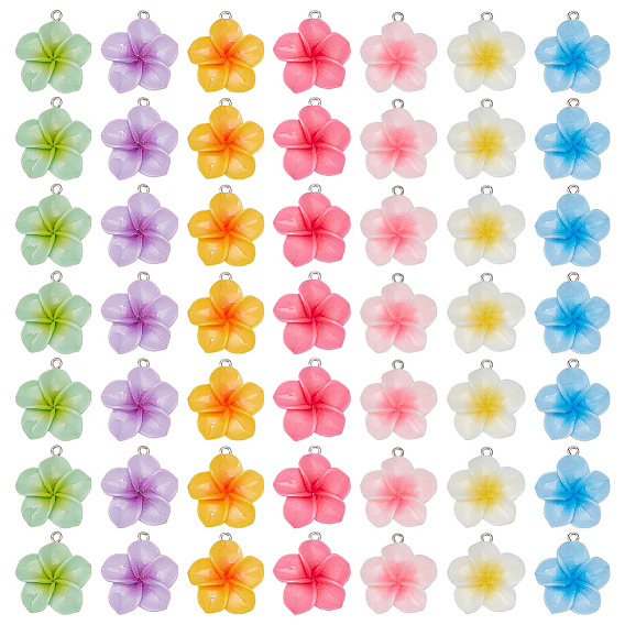 49 шт 7 цвета подвески из непрозрачной смолы, плюмерия, с эмалью и петлей