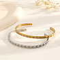 304 Stainless Steel Pave Heart Clear Cubic Zirconia Open Cuff Bangles for Women