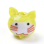 Handmade Lampwork Kitten Beads, Cartoon Cat Head