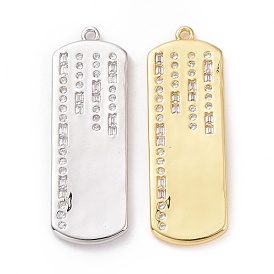 Eco-friendly Brass Micro Pave Clear Cubic Zirconia Pendants, Cadmium Free & Lead Free, Long-Lasting Plated, Rectangle